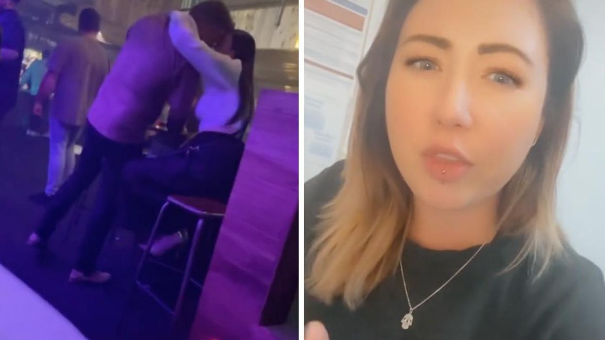 The boyfriend cheating with another woman. Right: The TikToker explaining what happened.