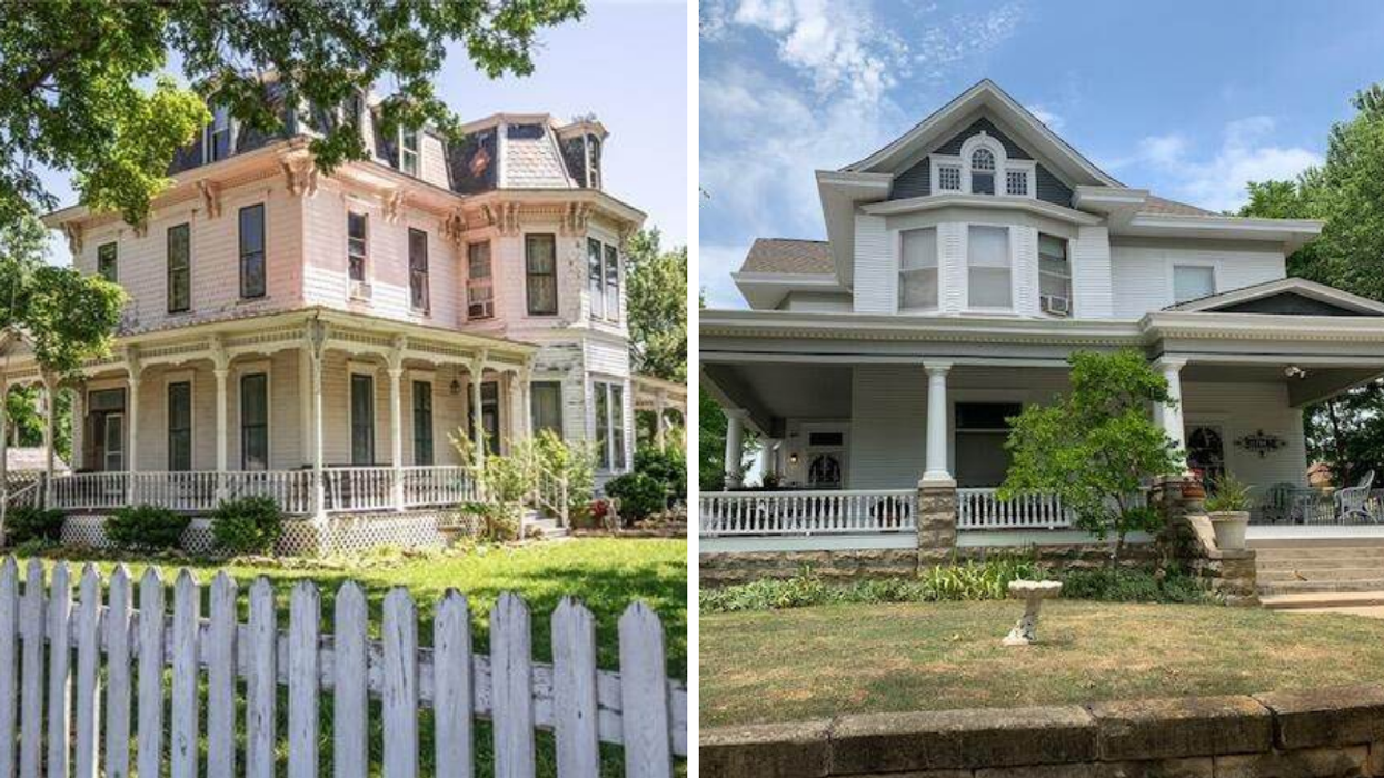 The Brooks Mansion for sale in Blue Mound, KS. Right: A house for sale in Independence, KS.
