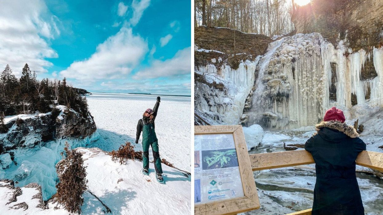 The Bruce Peninsula. Right: Tiffany Falls frozen.