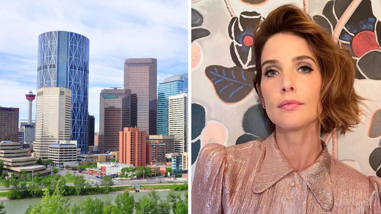 The Calgary skyline. Right: Cobie Smulders.