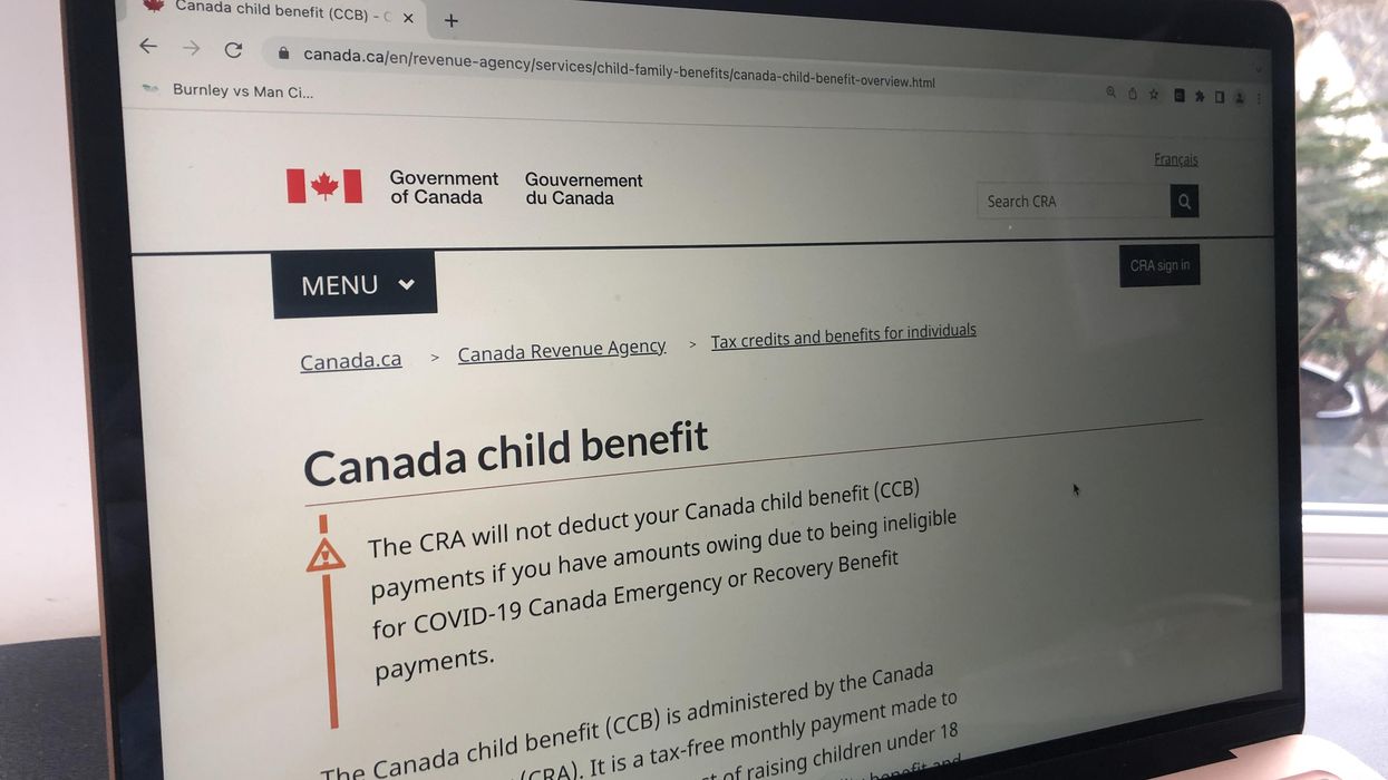 The Canada child benefit homepage on the federal government's website.