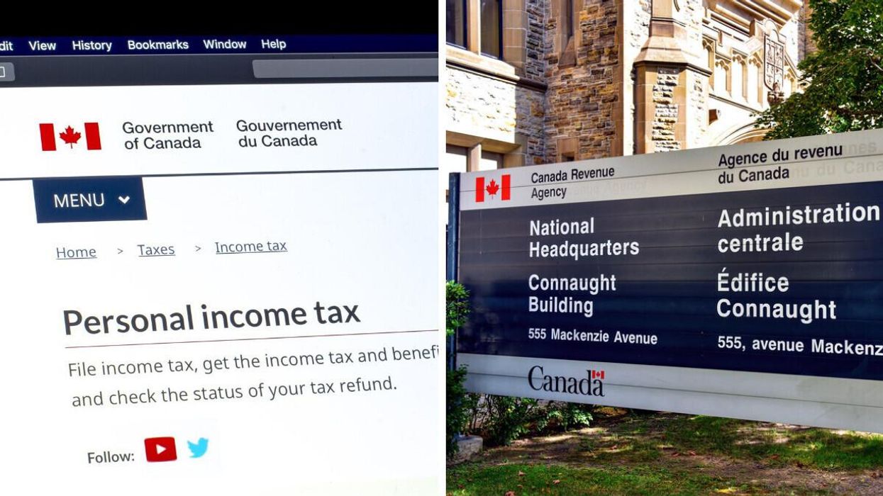 The Canada Revenue Agency (CRA) website. Right: CRA headquarters in Ottawa.