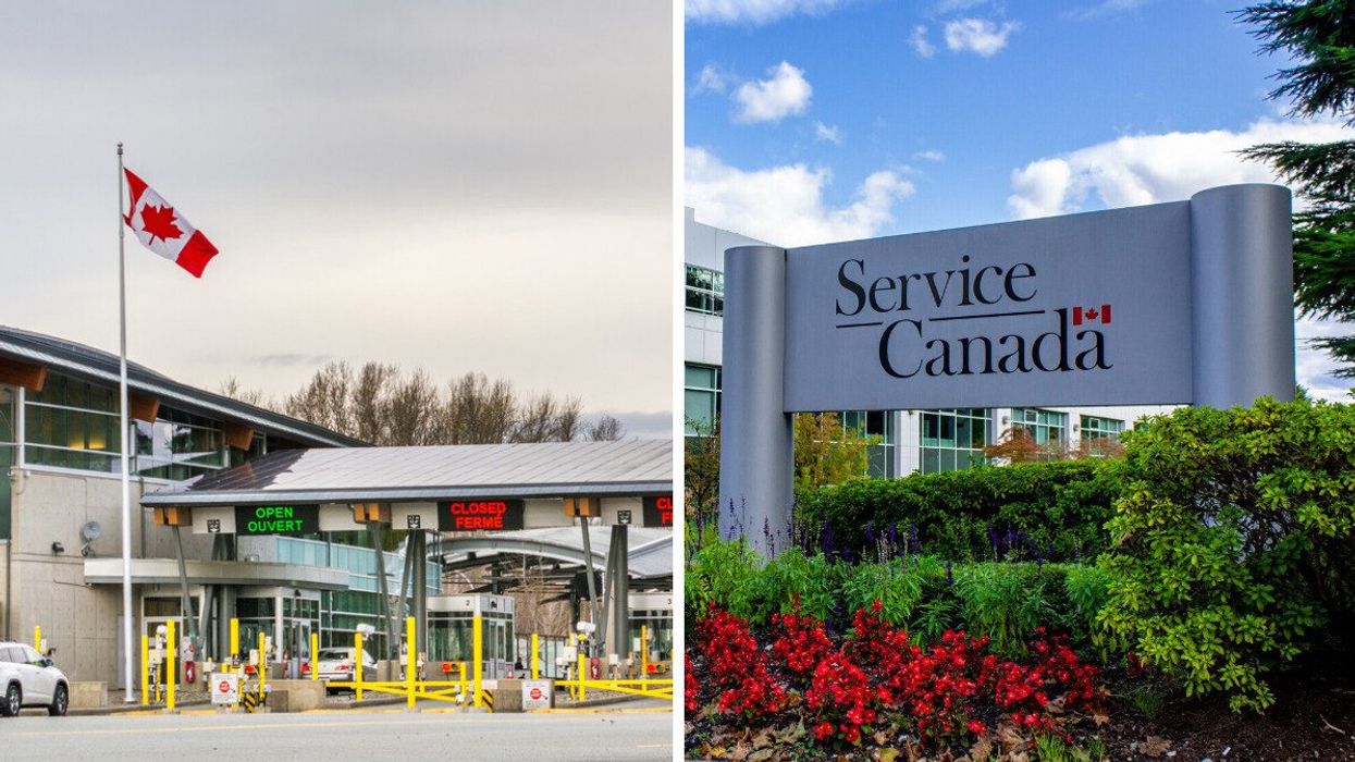 The Canadian Border. Right: A Service Canada sign.