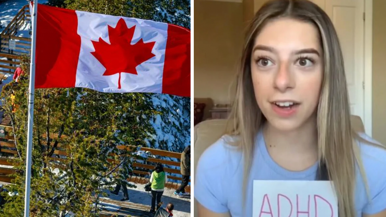 The Canadian flag at Banff National Park. Right: TikToker Olivia Lutfallah.