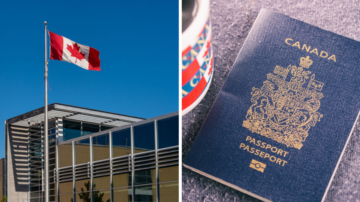 The Canadian flag. Right: The Canadian passport.