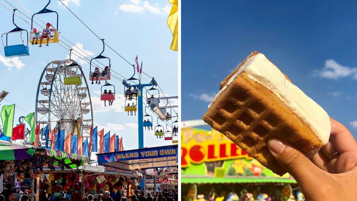 The Canadian National Exhibition. Right: An ice cream waffle sandwich at the CNE.