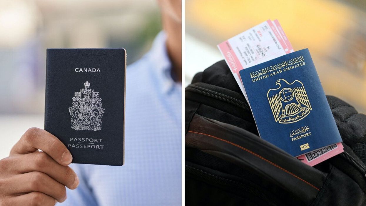 The Canadian passport. Right: The UAE passport.