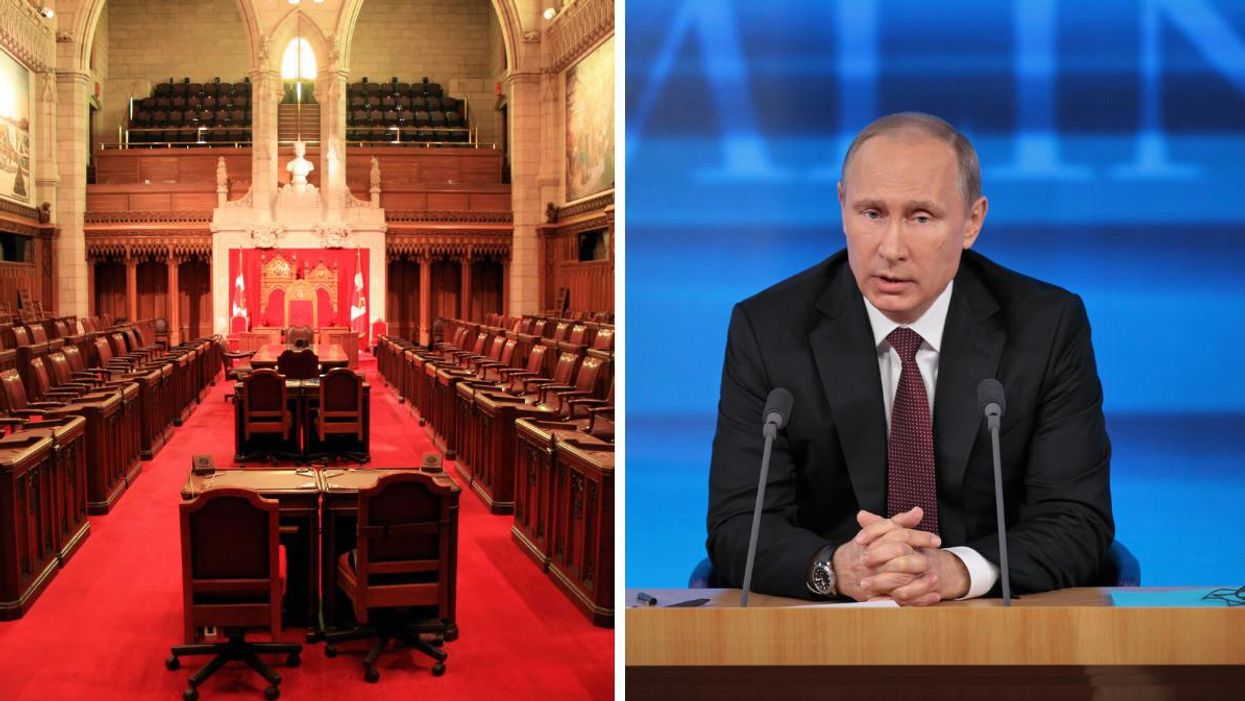 The Canadian Senate Chambers. Right: Russian President Vladimir Putin.