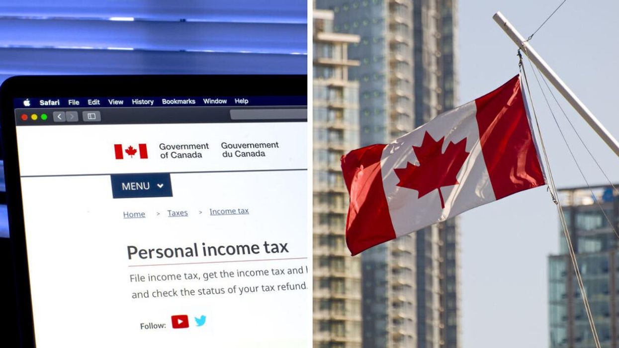The Canadian tax website. Right: A Canadian flag.