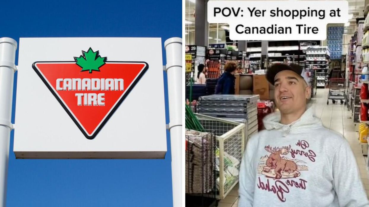 The Canadian Tire sign. Right: A screenshot of the TikTok.