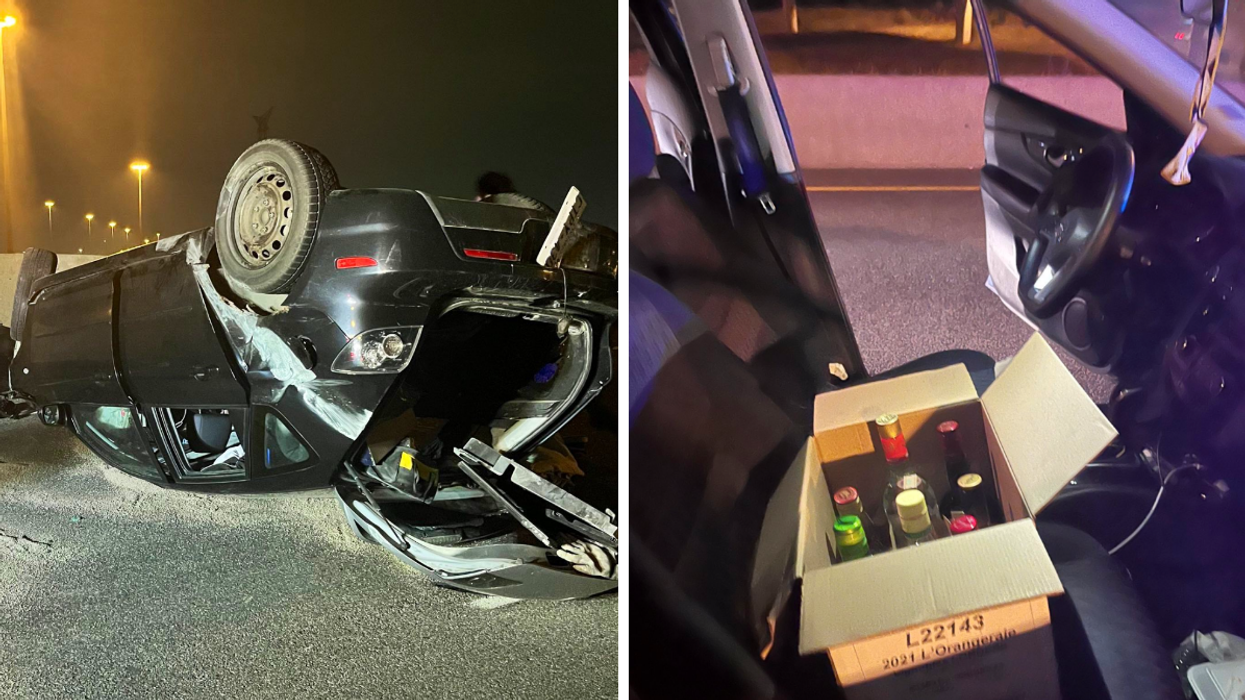 The car accident on Highway 410. Right: Inside of the other vehicle that drove past the car crash.