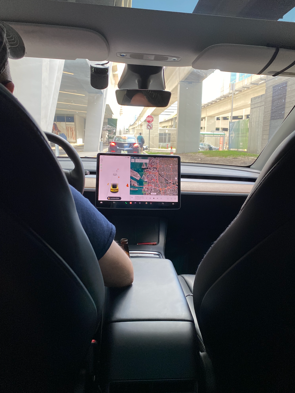 The car-pick up service at the Brightline was a Tesla.