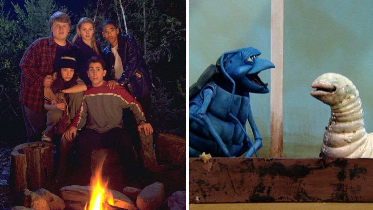 The cast of 'Are You Afraid of the Dark.' Right: The hosts of 'Freaky Stories.'