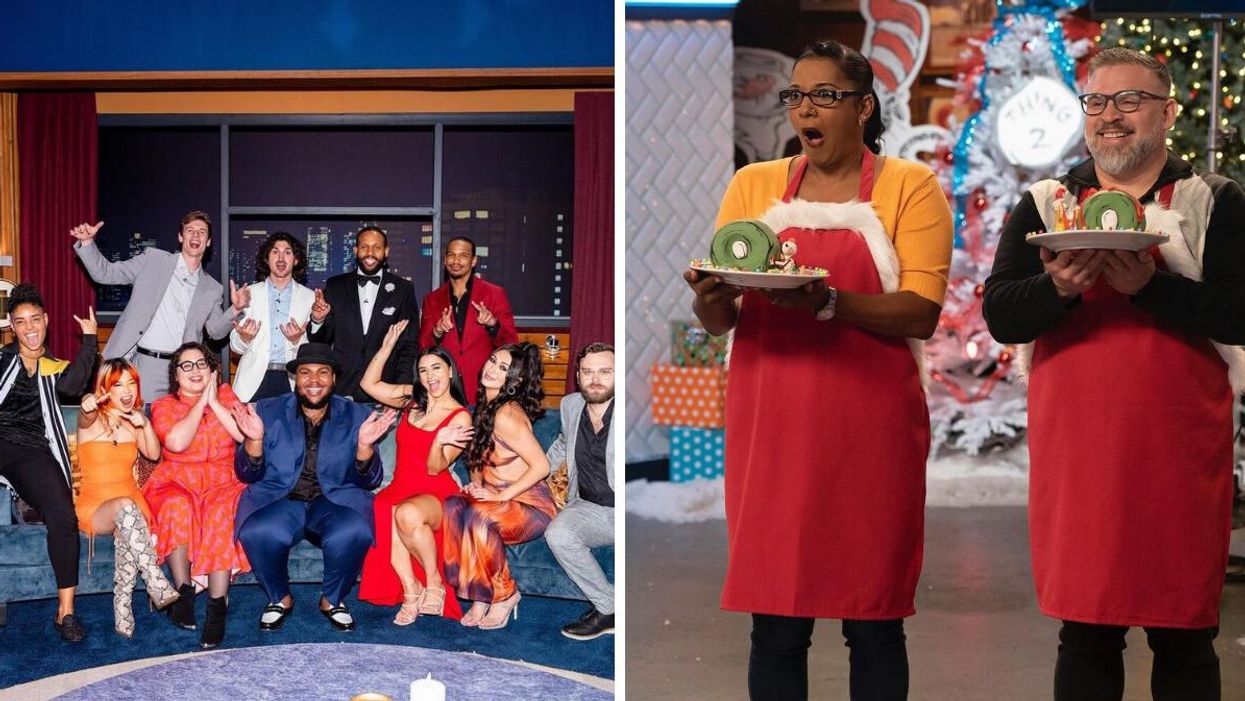 The cast of 'The Circle.' Right: Contestants on 'Nailed It!'