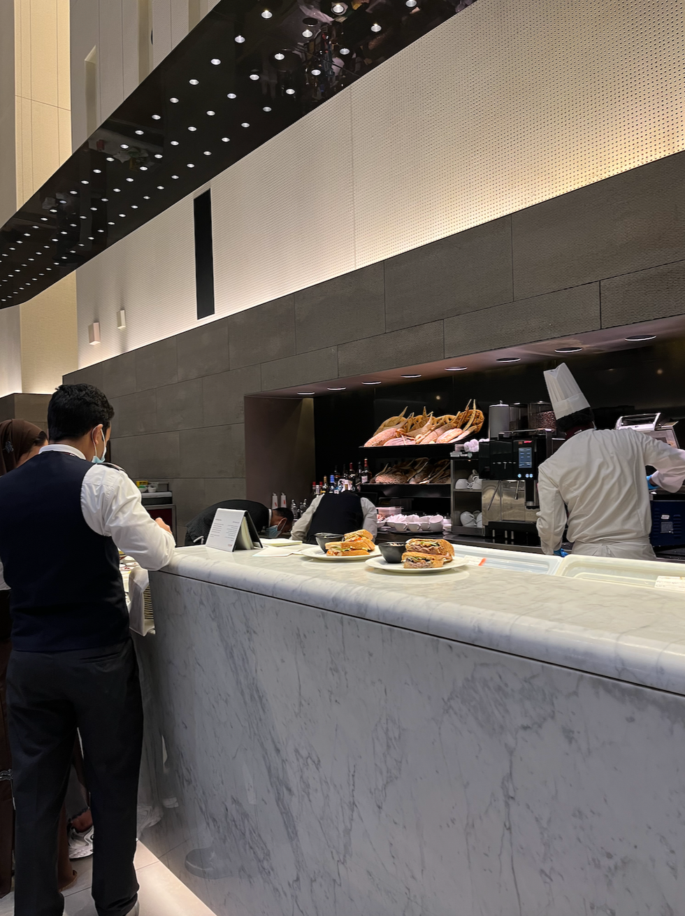 The chef's counter at the Qatar Airways Al Mourjan Business Lounge.