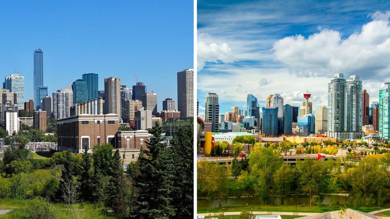 The city of Edmonton. Right: The Calgary skyline.