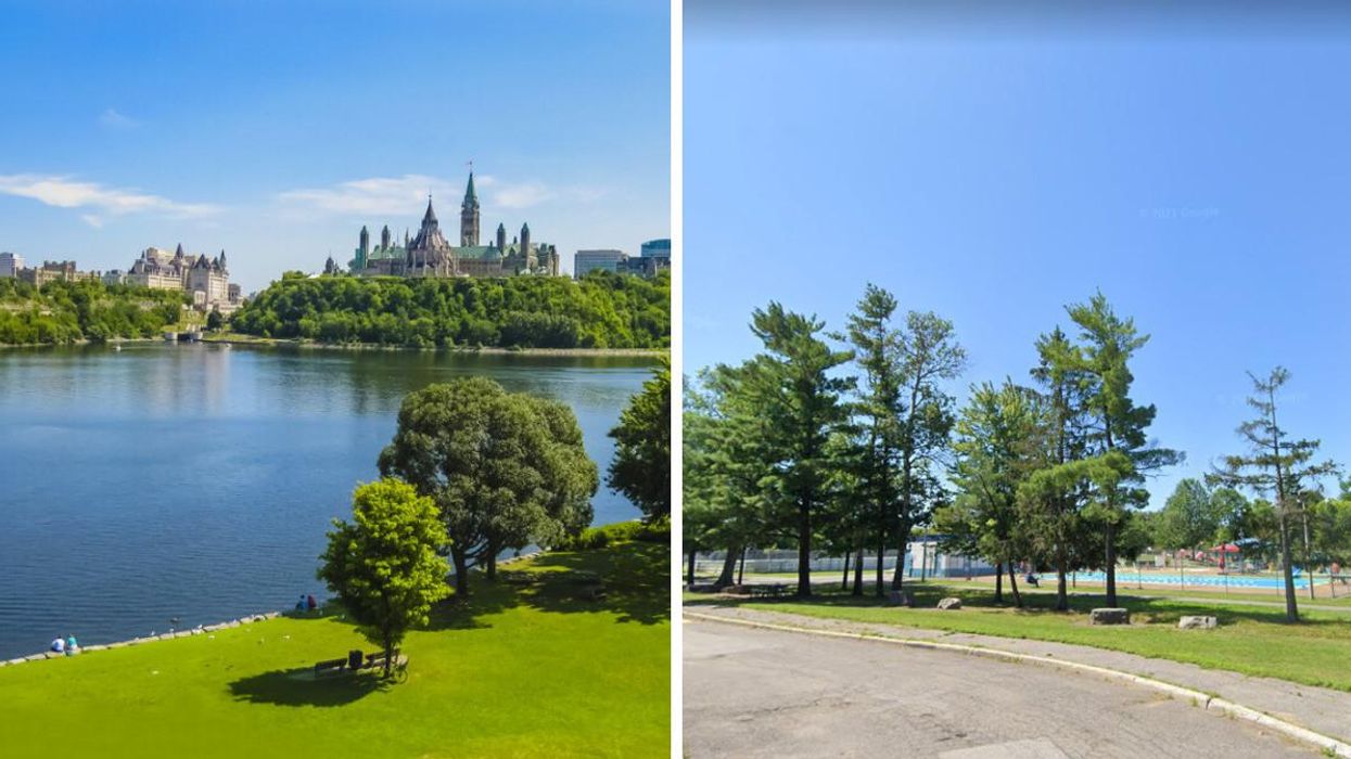 The city of Ottawa. Right: Bearbrook outdoor pool.