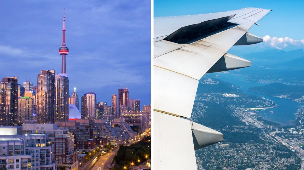 The city of Toronto. Right: A plane flying over B.C.