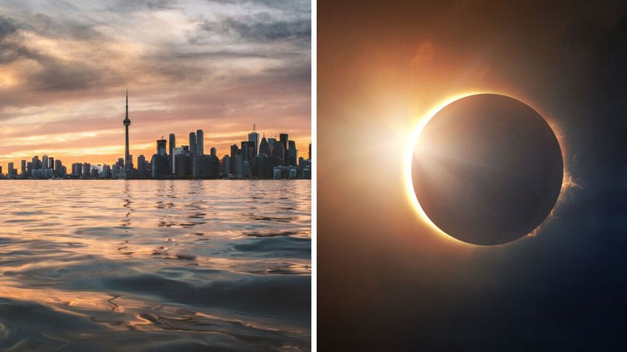 The city of Toronto. Right: A solar eclipse.