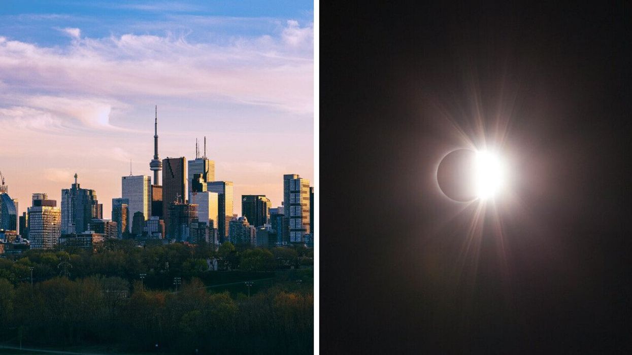 The city of Toronto. Right: A solar eclipse.
