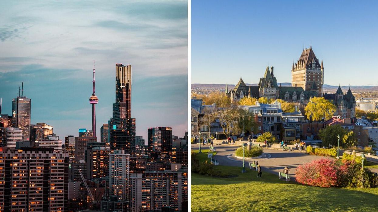 The city of Toronto. Right: The Fairmont Le Château Frontenac in Quebec City.