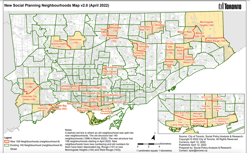 The City of Toronto's map of the updated neighbourhood profiles.