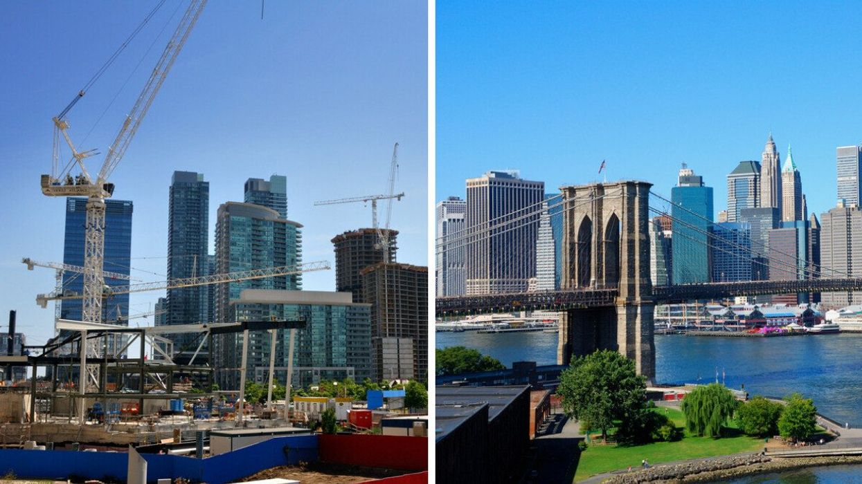 The city of Toronto under construction. Right: New York City.