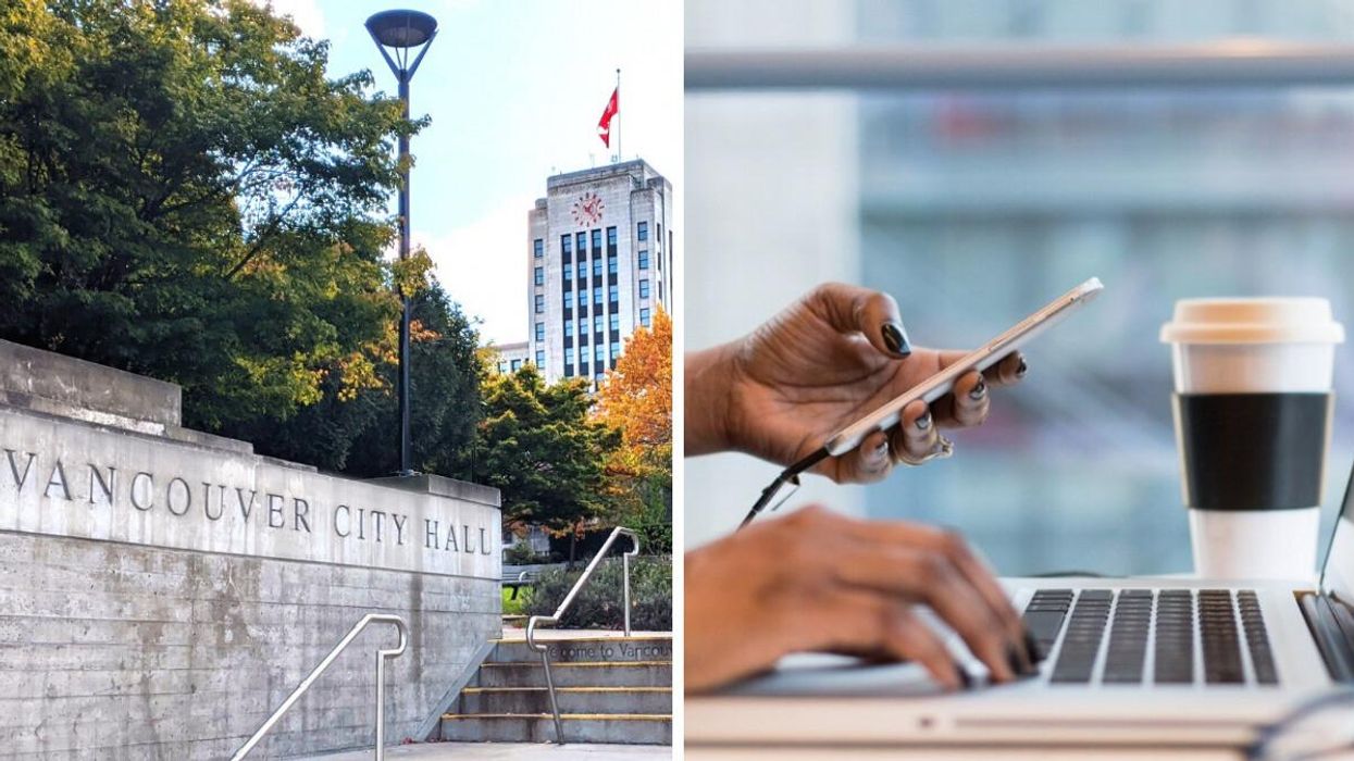 The City of Vancouver. Right: A person working.