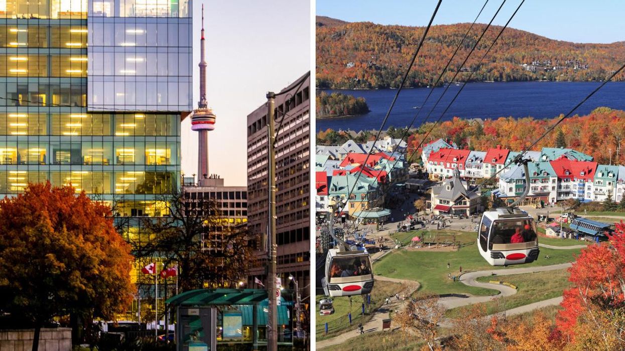 The CN Tower in fall. Right: Mont Tremblant in fall.
