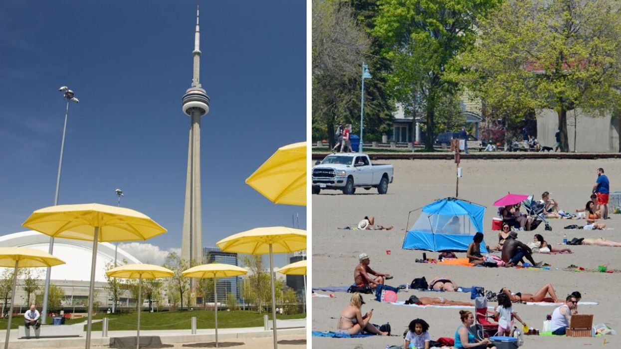 The CN tower in Toronto. Right: Woodbine Beach.