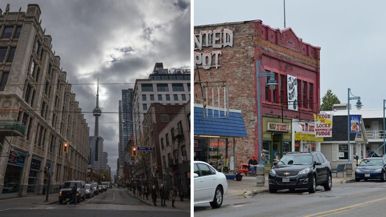The CN tower. Right: Downtown Sault Ste. Marie