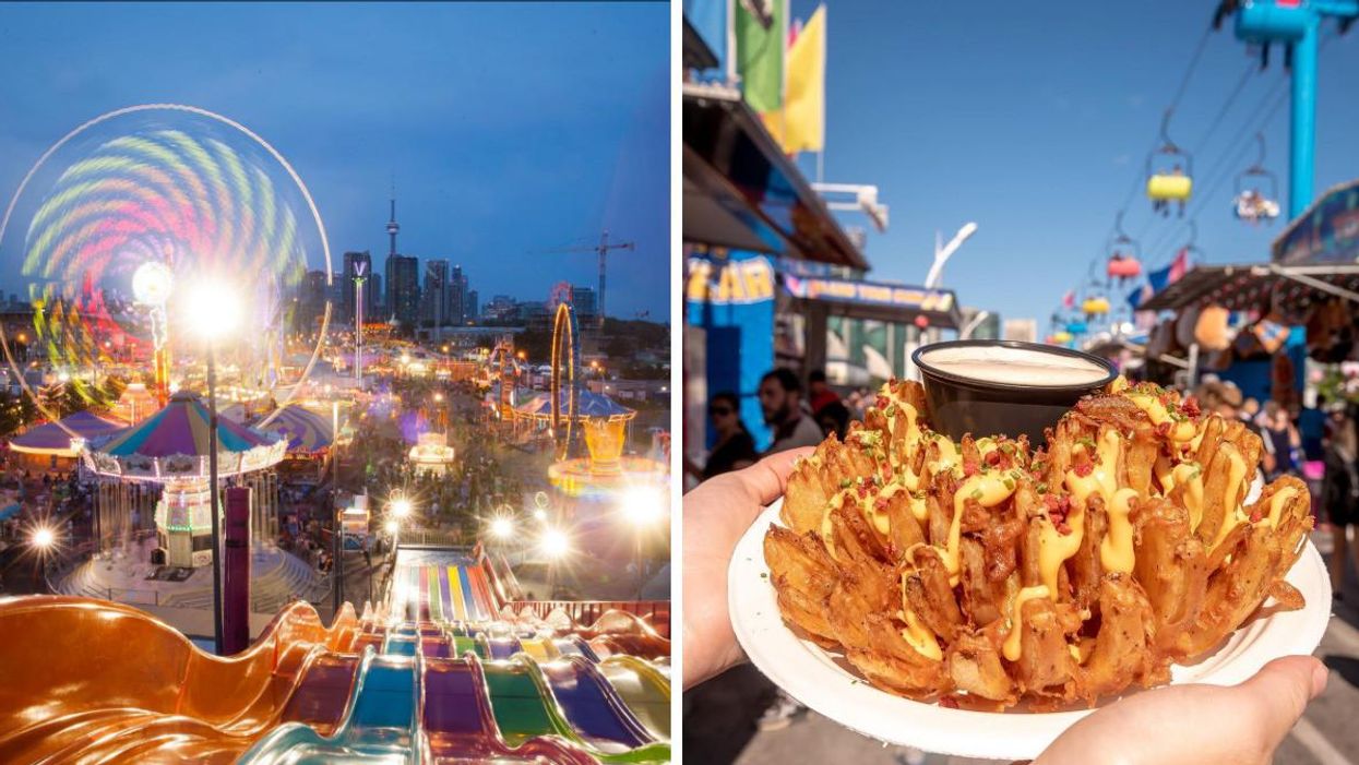 The CNE in Toronto, Ontario. Right: Food at the CNE.