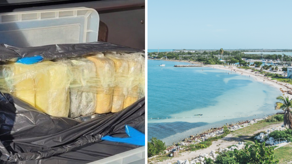 The cocaine seized from the Florida Keys shoreline. Right: Bahia Honda State Park.