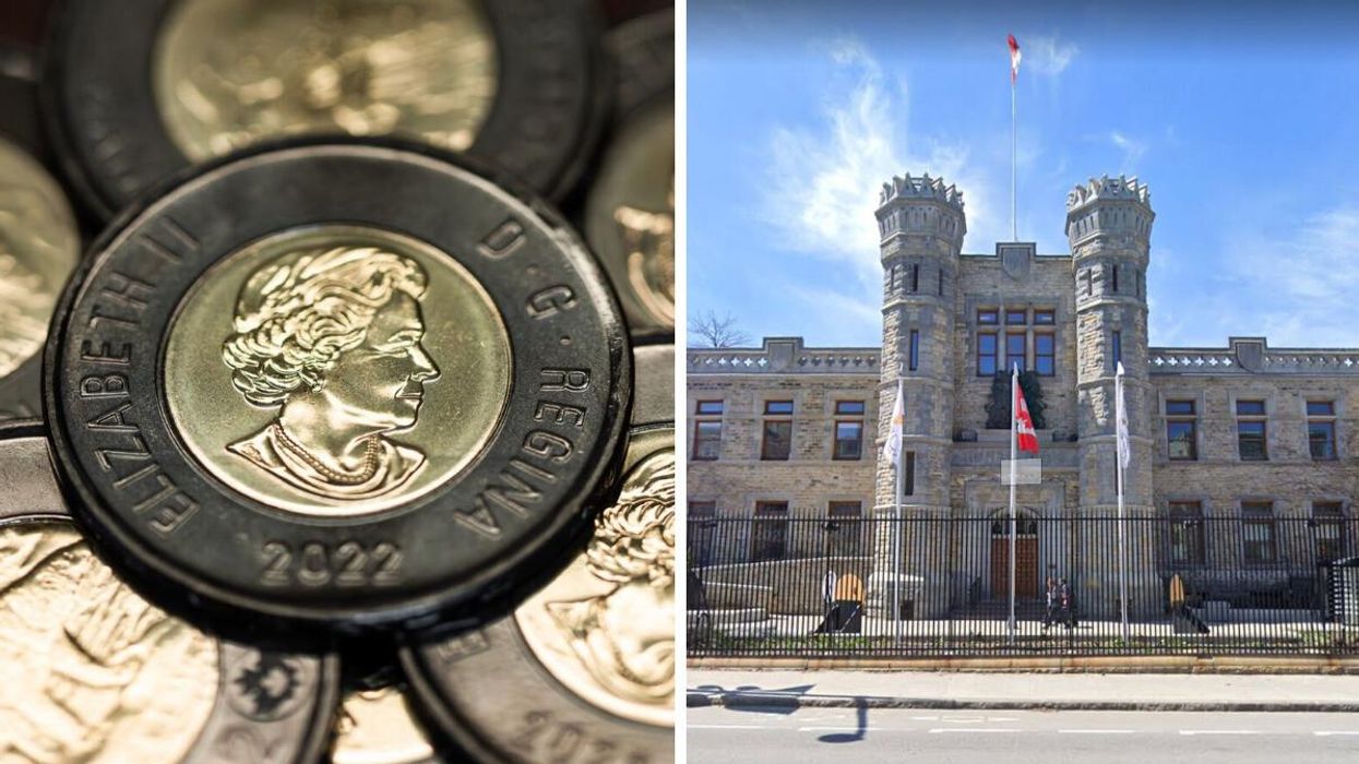 The coin honouring Queen Elizabeth II. Right: The Royal Canadian Mint boutique.
