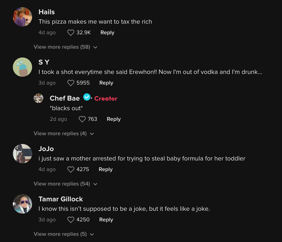 The comment section on Chef Bae's viral TikTok video.