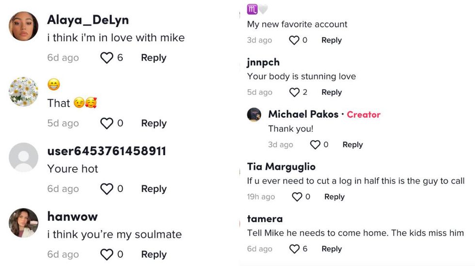 The comment section on one of Michael Pakos' TikTok videos. Right: A part of the comment section on one of Michael Pakos' TikTok videos.