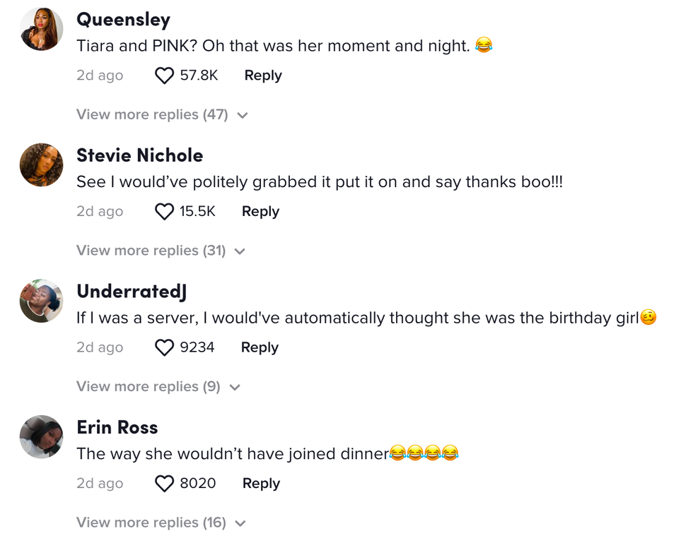 The comment section on Taylor's viral TikTok.