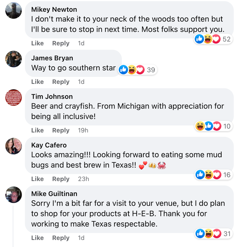 The comment section on the Brewery's Facebook post.