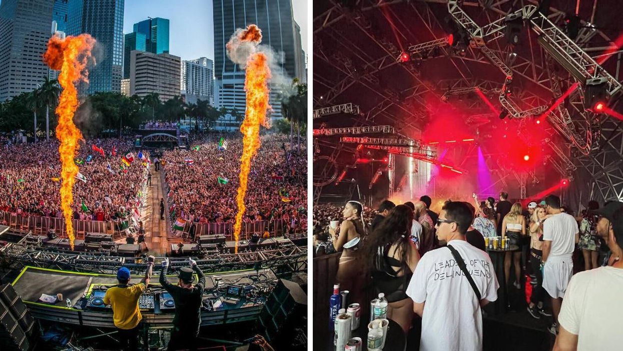 The crowd at Ultra Music Festival. Right: A man attending Ultra.