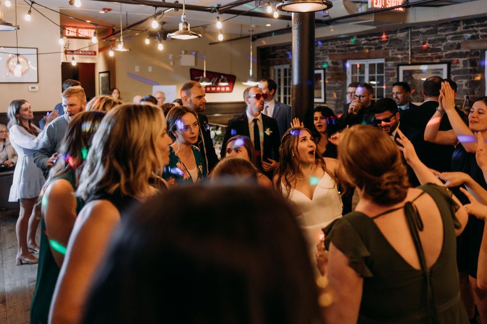 The dance floor inside a Mill Street Brew Pub wedding in Ottawa.