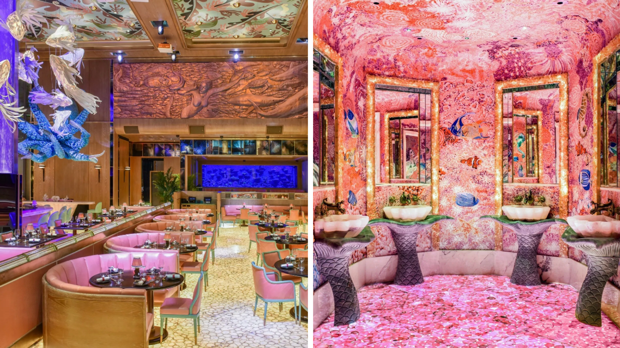 The dining room of Sexy Fish Miami. Right: The bathroom of Sexy Fish Miami.