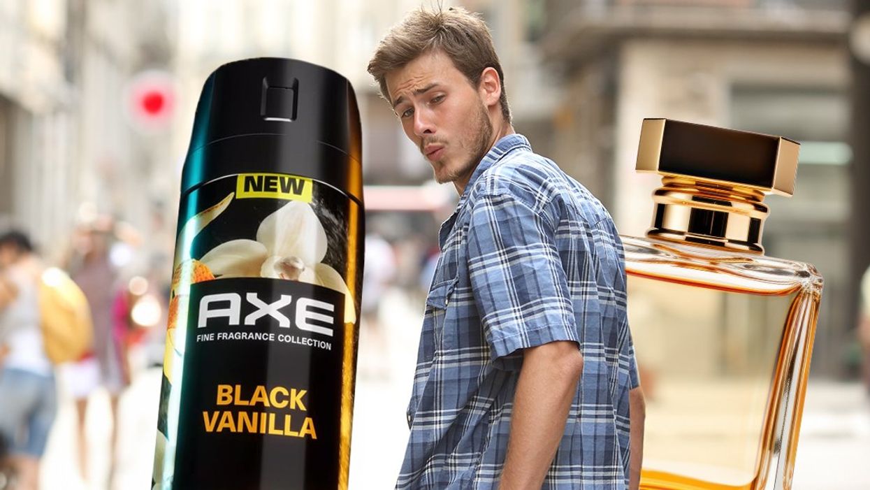 The 'distracted boyfriend' meme remade to feature AXE Black Vanilla.