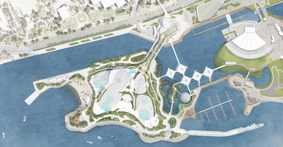 The drawings for the Therme spa and wellness centre at Ontario Place.