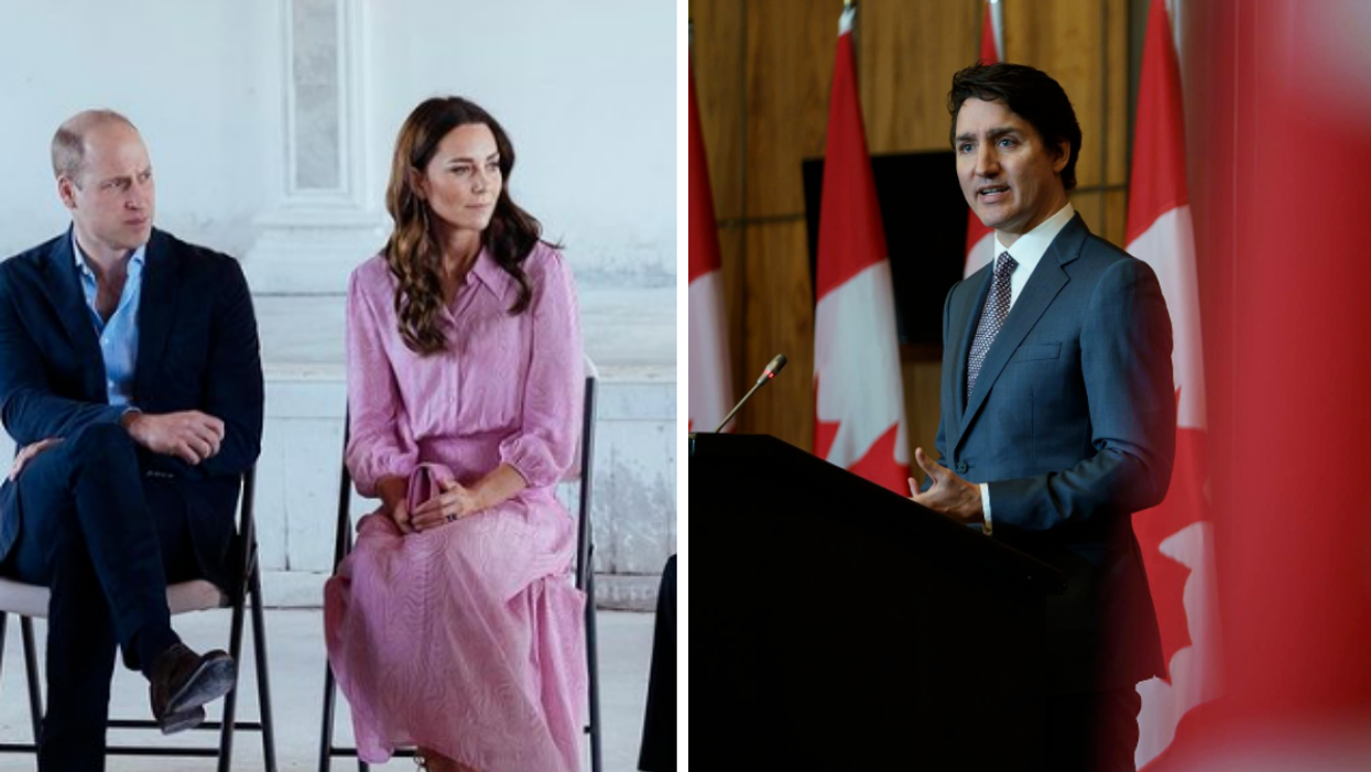The Duke and Duchess of Cambridge. Right: Justin Trudeau.