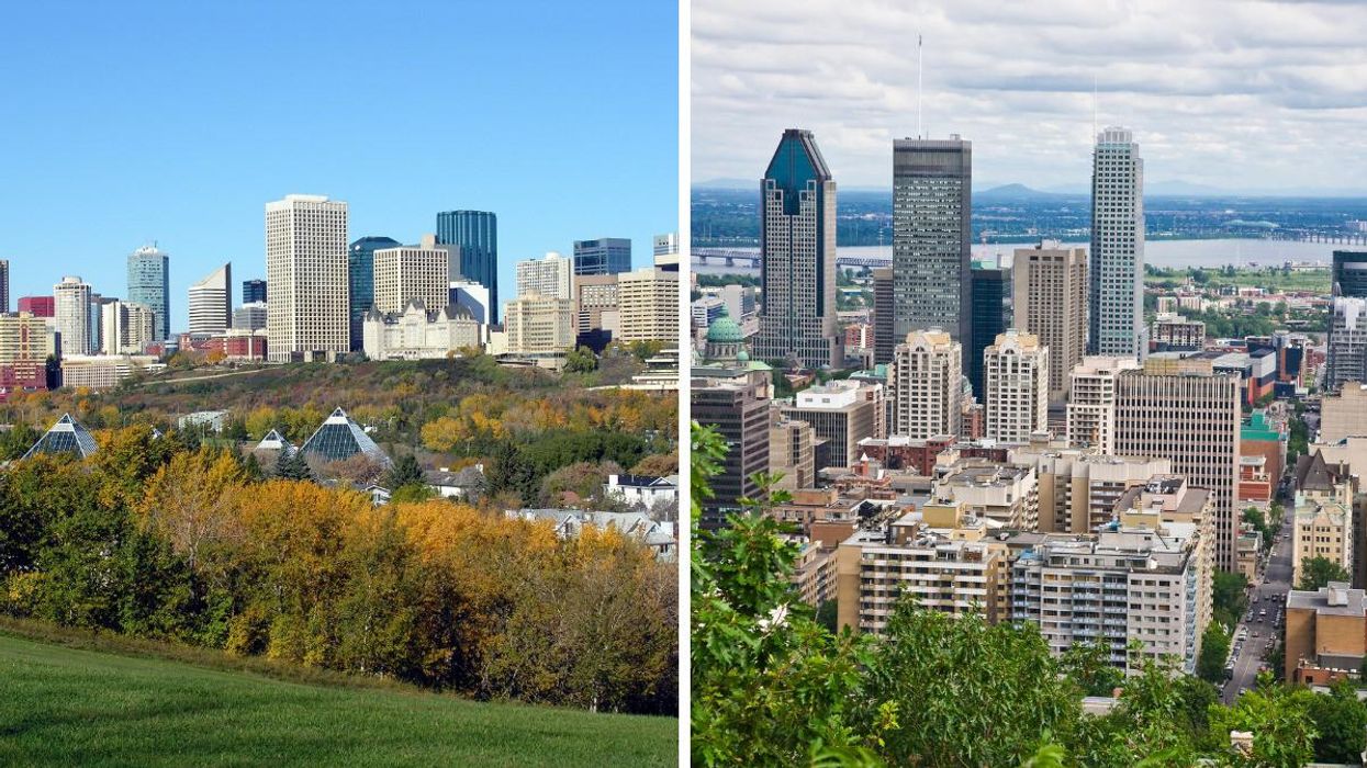 The Edmonton Skyline. Right: Downtown Montreal.