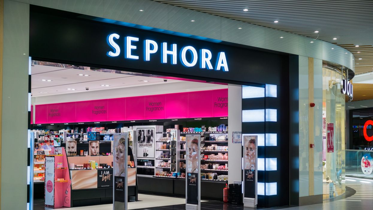 The exterior of a Sephora store with black and white signage.
