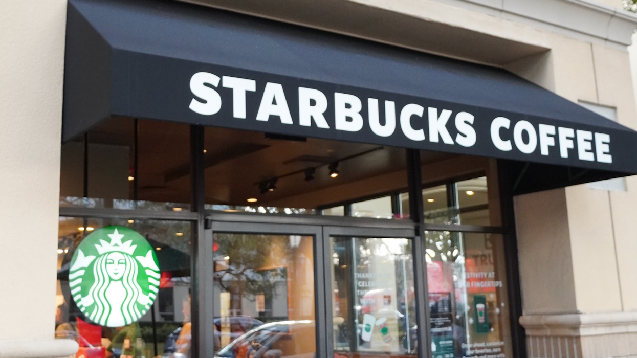 The exterior of a Starbucks store.