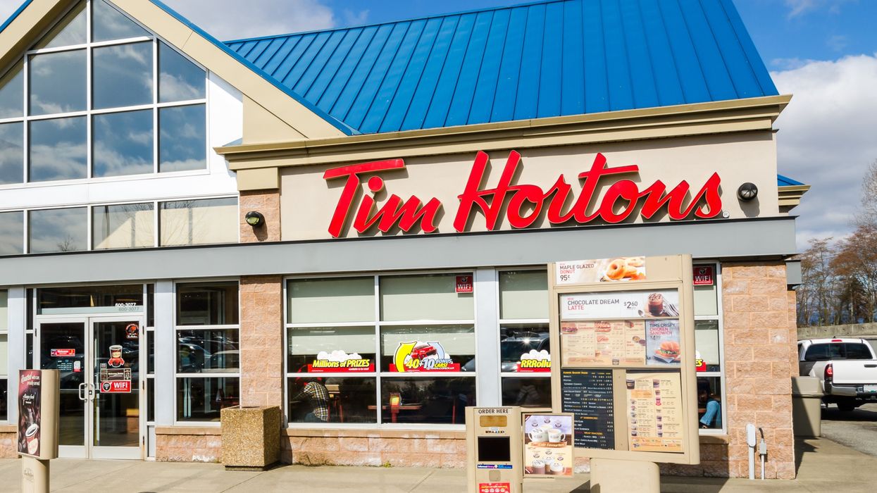 The exterior of a Tim Hortons restaurant.
