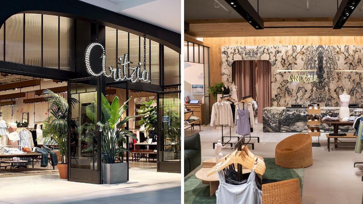 The exterior of an Aritzia store. Right: Inside an Aritzia store in California.