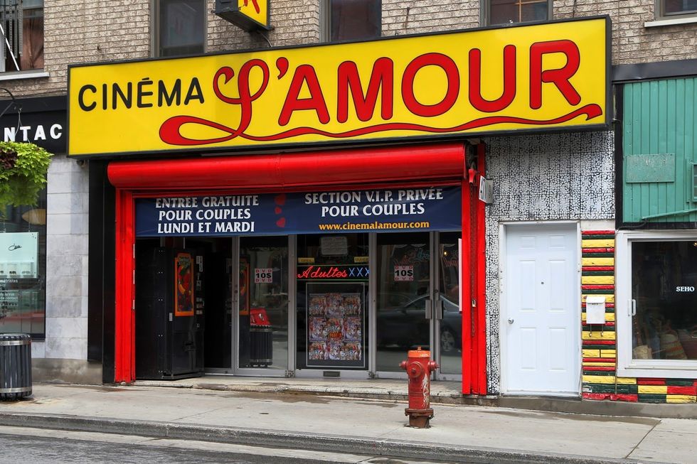 The exterior of Cinema L'Amour.